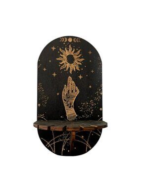 Celestial Sun Wooden Shelf Wall Decor Crystal Holder Witchy Wiccan Decor